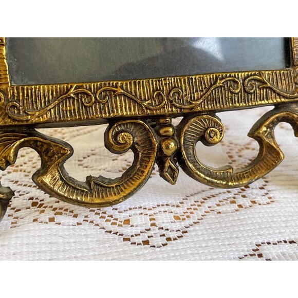 Antique Art Nouveau Ornate Brass Gold Easel/hanging Frame Leaf Scrolling - Picture 10 of 16